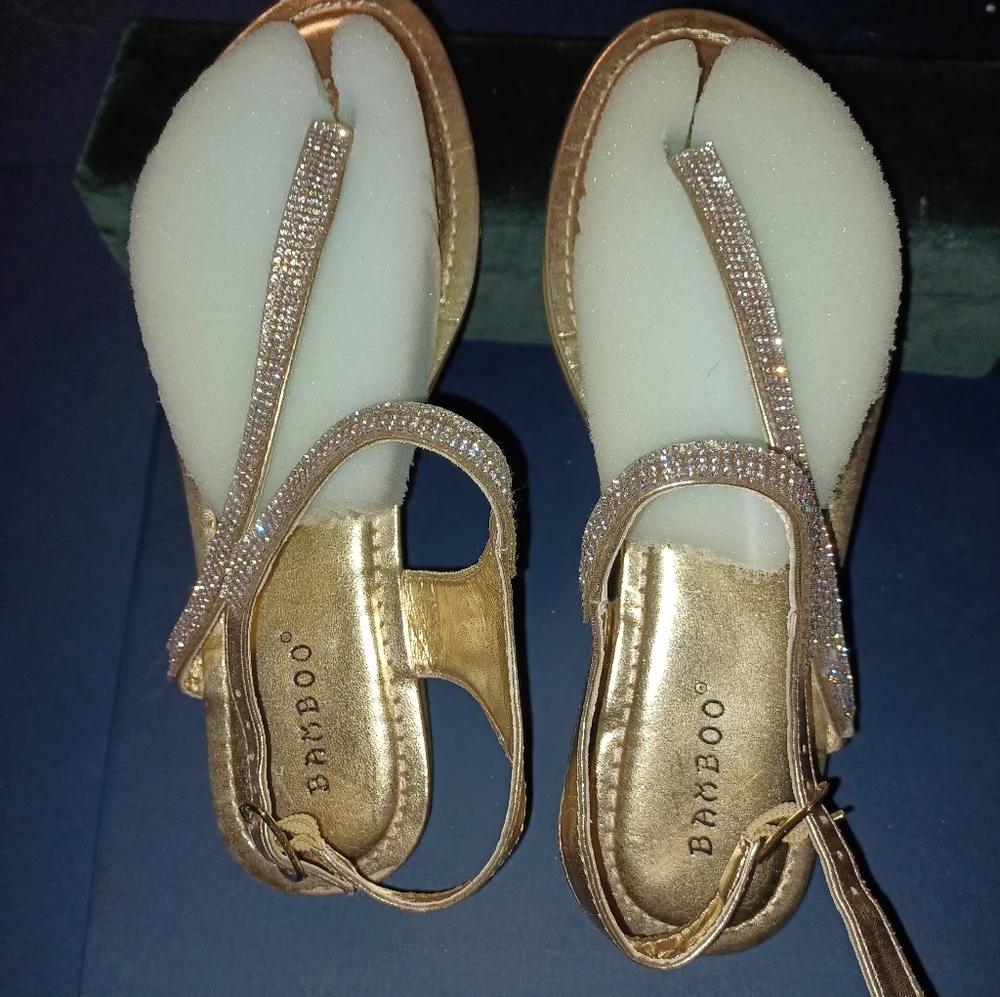 Gold Rhinestone Sandals - Picture 9 of 10